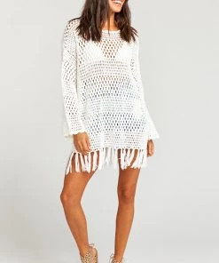 Show Me Your Mumu Paula Fringe Pullover ~ White Crochet
