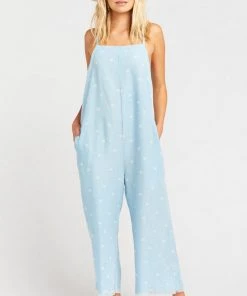 Show Me Your Mumu Rompers Mama T Overalls ~ Palm Tree Chambray