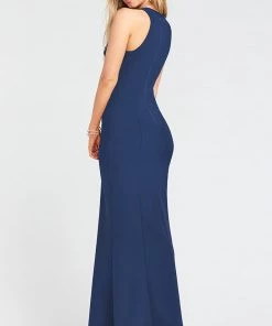 Show Me Your Mumu Chicago High Neck Gown ~ Rich Navy Stretch Crepe