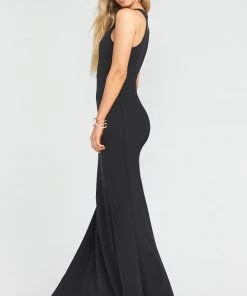 Show Me Your Mumu Chicago High Neck Gown ~ Black Stretch Crepe