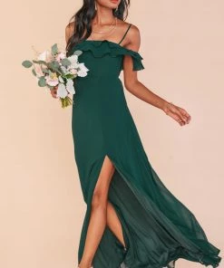 Show Me Your Mumu Emma Ruffle Maxi Dress ~ Emerald Chiffon Bridesmaids Dresses