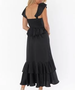 Show Me Your Mumu Reese Ruffle Dress ~ Black Luxe Satin New Mu 8 Show Me Your Mumu Reese Ruffle Dress ~ Black Luxe Satin New Mu