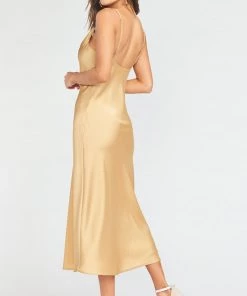 Show Me Your Mumu Dresses Verona Cowl Dress ~ True Gold Luxe Satin