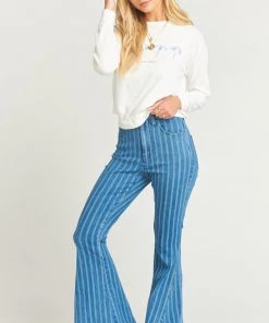 Show Me Your Mumu Berkeley Zip Up Bells ~ Fountain Stripe Denim