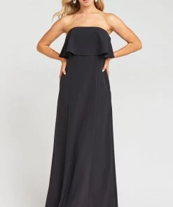 Show Me Your Mumu Monaco Ruffle Gown ~ Black Stretch Crepe Wedding Guest Dresses