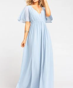 Show Me Your Mumu Maternity Emily Empire Maxi Dress ~ Steel Blue Chiffon