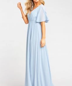 Show Me Your Mumu Maternity Emily Empire Maxi Dress ~ Steel Blue Chiffon