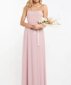 Show Me Your Mumu Bridesmaids Dresses Lauren Tie Maxi Dress ~ Neutral Mauve Chiffon