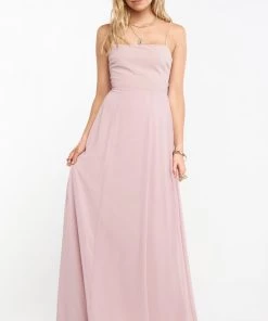 Show Me Your Mumu Bridesmaids Dresses Lauren Tie Maxi Dress ~ Neutral Mauve Chiffon