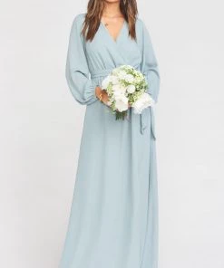 Show Me Your Mumu Bridesmaids Dresses Lady Long Sleeve Wrap Dress ~ Silver Sage Crisp