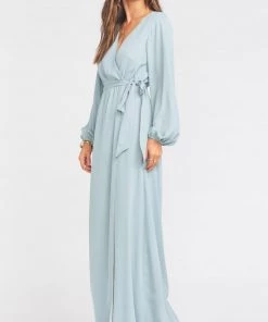 Show Me Your Mumu Bridesmaids Dresses Lady Long Sleeve Wrap Dress ~ Silver Sage Crisp