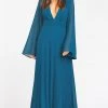 Show Me Your Mumu Wedding Guest Dresses Venus Long Sleeve Flare Dress ~ Deep Jade Chiffon