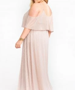 Show Me Your Mumu Bridesmaids Dresses Caitlin Ruffle Maxi Dress ~ Magic Mauve Glimmer