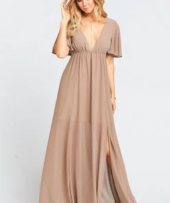 Show Me Your Mumu Bridesmaids Dresses Faye Flutter Maxi Dress ~ Dune Chiffon
