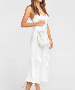 Show Me Your Mumu New Mu Cleobella X Mumu Penelope Beaded Bucket Bag ~ White
