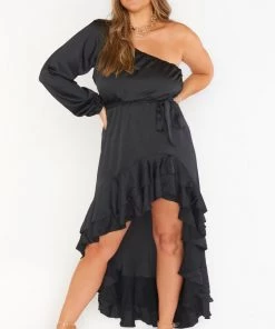 Show Me Your Mumu New Mu Stunner Maxi Dress ~ Black Luxe Satin