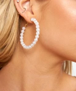 Show Me Your Mumu Jessa Pearl Hoops ~ White