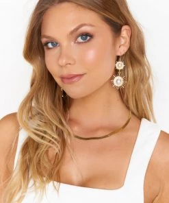 Show Me Your Mumu Sunburst Drop Earrings ~ Gold/Pearl New Mu