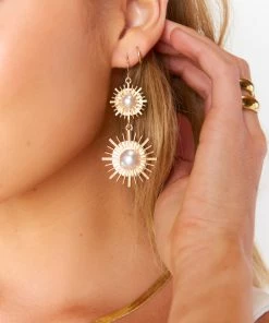 Show Me Your Mumu Sunburst Drop Earrings ~ Gold/Pearl New Mu