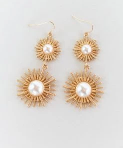 Show Me Your Mumu Sunburst Drop Earrings ~ Gold/Pearl New Mu