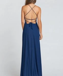 Show Me Your Mumu Bridesmaids Dresses Godshaw Goddess Gown With Short Lining ~ Rich Navy Crisp
