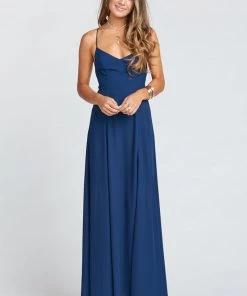 Show Me Your Mumu Bridesmaids Dresses Godshaw Goddess Gown With Short Lining ~ Rich Navy Crisp
