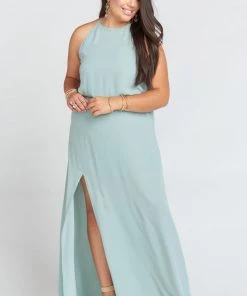 Show Me Your Mumu Bridesmaids Dresses Heather Halter Dress ~ Silver Sage Crisp