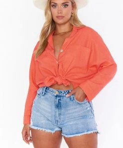 Show Me Your Mumu Tops Johns Button Down Shirt ~ Coral Linen