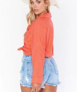 Show Me Your Mumu Tops Johns Button Down Shirt ~ Coral Linen