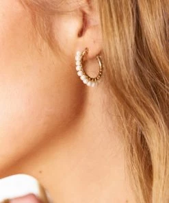Show Me Your Mumu Monty Mini Pearl Hoops ~ White/Gold New Mu