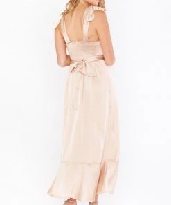 Show Me Your Mumu New Mu Claire Midi Dress ~ Champagne Luxe Satin
