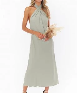 Show Me Your Mumu Bridesmaids Dresses Jasmine Halter Midi Dress ~ Moss Green Crisp