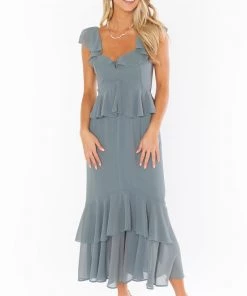 Show Me Your Mumu New Mu Reese Ruffle Dress ~ Deep Sage Chiffon