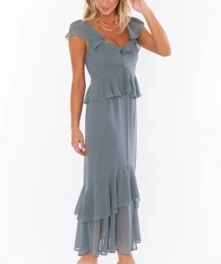 Show Me Your Mumu New Mu Reese Ruffle Dress ~ Deep Sage Chiffon
