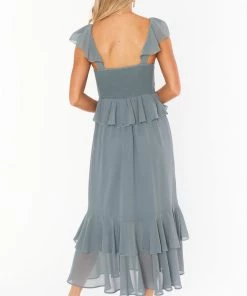Show Me Your Mumu New Mu Reese Ruffle Dress ~ Deep Sage Chiffon