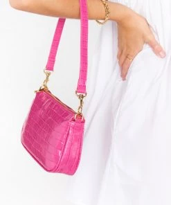 Show Me Your Mumu New Mu Billini Cindy Shoulder Bag ~ Fuchsia Croc