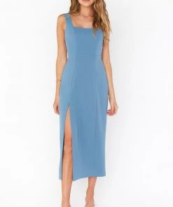 Show Me Your Mumu Eden Midi Dress ~ French Blue Stretch New Mu