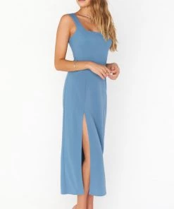 Show Me Your Mumu Eden Midi Dress ~ French Blue Stretch New Mu