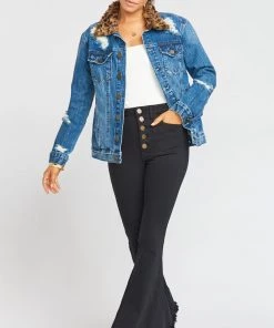Show Me Your Mumu Drine Denim Jacket ~ Vintage Ocean With Cheetah Fur