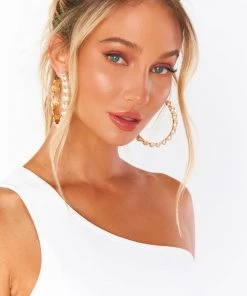 Show Me Your Mumu Halo Oversized Pearl Hoops ~ White/Gold