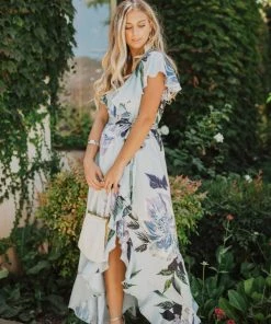 Show Me Your Mumu Dresses Jess Ruffle Midi Dress ~ Mint To Be Floral