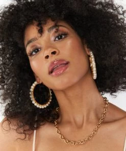 Show Me Your Mumu New Mu Petra Pearl Hoop Earrings ~ Gold/White