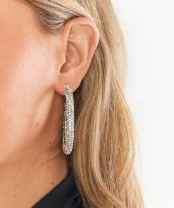 Show Me Your Mumu Alina Rhinestone Hoops ~ Silver New Mu