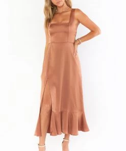 Show Me Your Mumu New Mu Claire Midi Dress ~ Copper Luxe Satin 28 Show Me Your Mumu New Mu Claire Midi Dress ~ Copper Luxe Satin