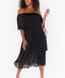 Show Me Your Mumu Lana Midi Dress ~ Flutter Stripe Chiffon Black New Mu