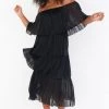 Show Me Your Mumu Lana Midi Dress ~ Flutter Stripe Chiffon Black New Mu