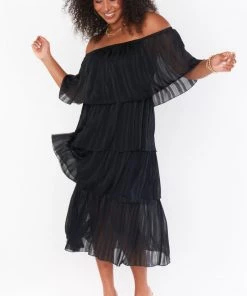 Show Me Your Mumu Lana Midi Dress ~ Flutter Stripe Chiffon Black New Mu