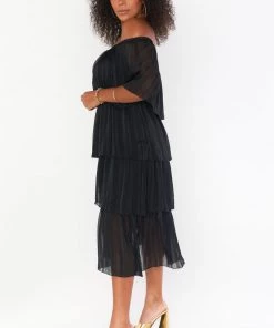 Show Me Your Mumu Lana Midi Dress ~ Flutter Stripe Chiffon Black New Mu