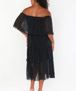 Show Me Your Mumu Lana Midi Dress ~ Flutter Stripe Chiffon Black New Mu