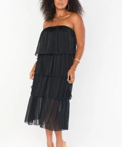 Show Me Your Mumu Lana Midi Dress ~ Flutter Stripe Chiffon Black New Mu